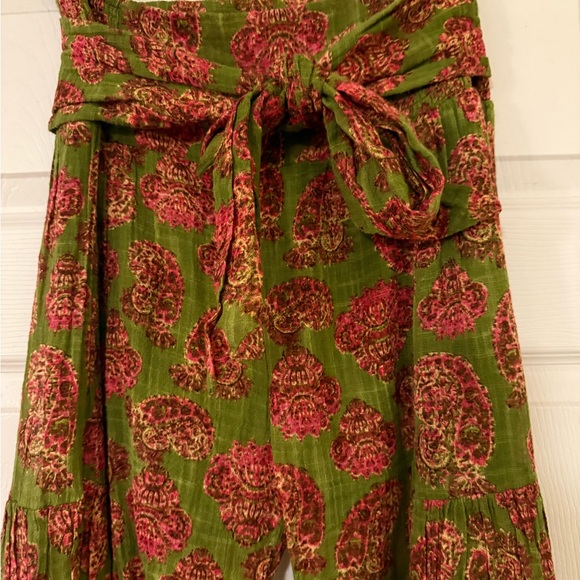 NWT Free People One Good Day WideFloral Wide-Leg Pants in Green and Pink - Picture 2 of 6